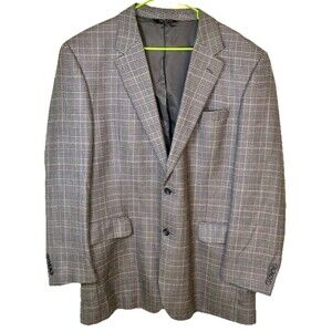 Jos A Bank Men Silk Wool Gray Plaid Blazer Classic Preppy Academic Old Money 46L
